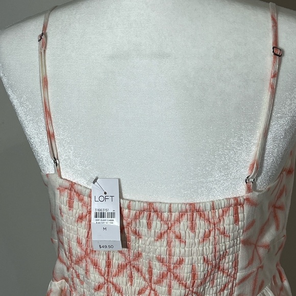 LOFT Women's Adjustable Straps Babydoll Top Linen Rayon Cream Coral Print Medium - Picture 4 of 8